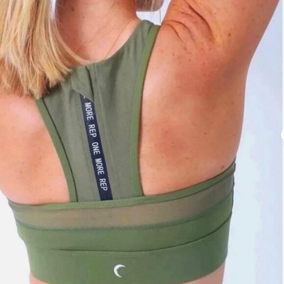 ZYIA Active Olive Green Women's Sports Bra Size Large 1/4 Zipper Racerback Mesh - Picture 5 of 9
